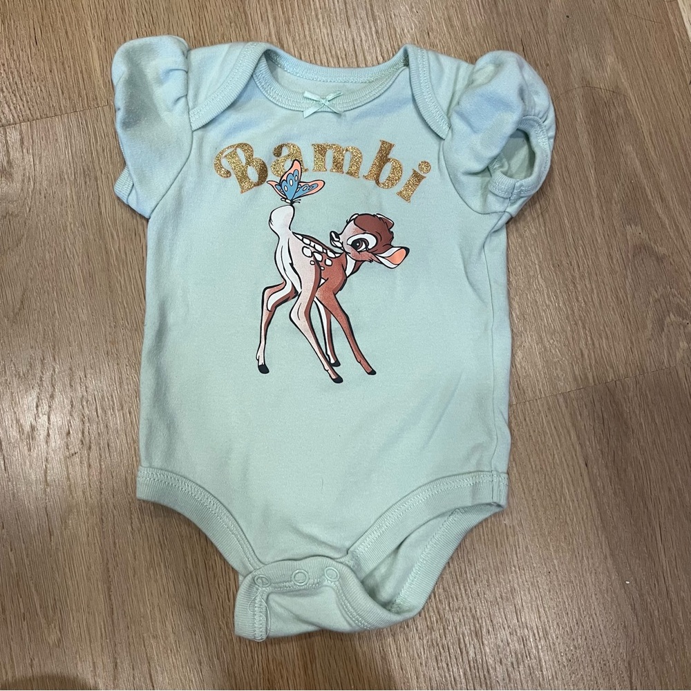Disney Green Bambi Bodysuit with Ruffled Sleeves